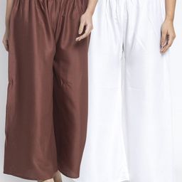 GRACIT Women White & Coffee Brown Solid Flared Palazzos-image-36