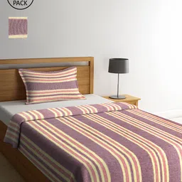 Klotthe Purple & Yellow Set of 2 Striped Single Bed Cover with 2 Pillow Covers-picture-8
