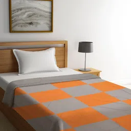 Featherlite Grey & Orange Checked AC Room 150 GSM Single Bed Comforter-18
