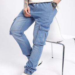 glitchez Men Cargo Joggers Light Fade Jeans-image-0