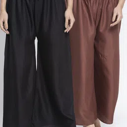 GRACIT Women Black & Brown Set of 2 Solid Wide Leg Palazzos-image-43