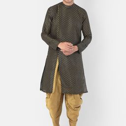 DEYANN Men Black & Golden Woven Design Kurta with Dhoti Pants-image-89