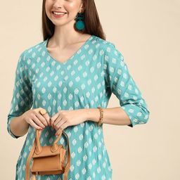 Anouk Women V Neck Tropical Printed Straight Kurta-2