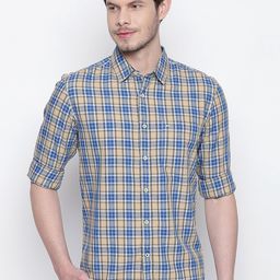 Basics Men Beige & Blue Slim Fit Checked Casual Shirt-image-65