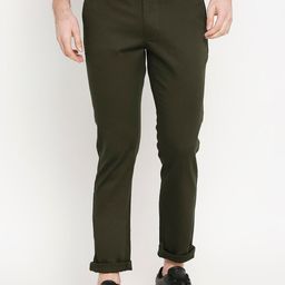 Basics Men Olive Green Tapered Fit Solid Regular Trousers-picture-5
