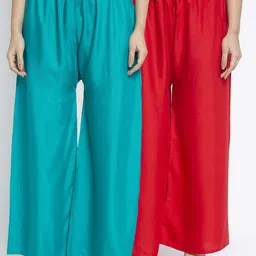 GRACIT Women Red & Blue Solid Flared Palazzos-image-93