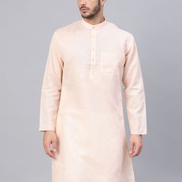 SOJANYA Men Peach-Coloured Solid Straight Kurta-63