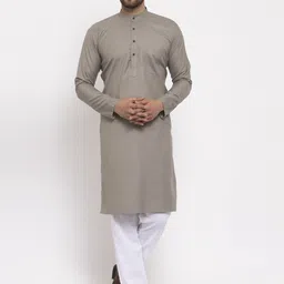 Jompers Men Grey & White Solid Kurta with Pyjamas-picture-2