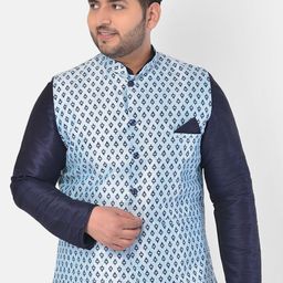 DEYANN PLUS Men Blue Printed Nehru Jacket-58
