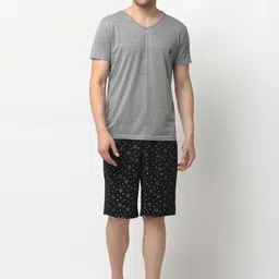 VIMAL JONNEY Men Grey Melange & Black Solid Night suit-image-57
