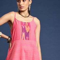 Taavi Self Designed Shoulder Straps Pure Cotton Woven Festive A-Line Ethnic Dress-picture-12