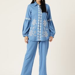 MISRI Women Floral Embroidered Tunic with Trousers-image-93