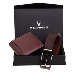 WildHorn Men Maroon & Brown RFID Protected Genuine Leather Accessory Gift Set-10