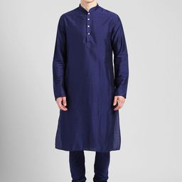 KISAH Men Navy Blue Solid Kurta with Churidar-image-97