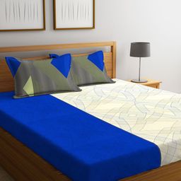 STELLAR HOME Blue Geometric Flat 104 TC Cotton 1 Queen Bedsheet with 2 Pillow Covers-image-12