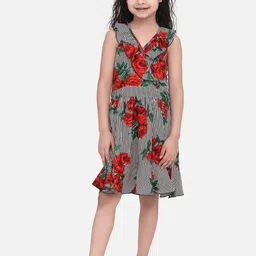 StyleStone Girls White Printed Fit and Flare Dress-image-80