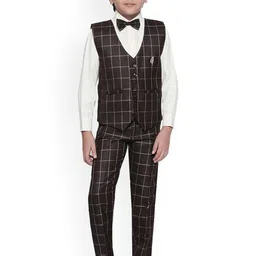 Jeetethnics Boys Brown Checked Shirt with Trousers-image-27