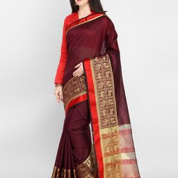 Saree mall Burgundy & Red Ethnic Motifs Art Silk Sarees-image-61