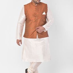 DEYANN PLUS Men Cream-Coloured & Gold-Toned Solid Kurta with Pyjamas-28