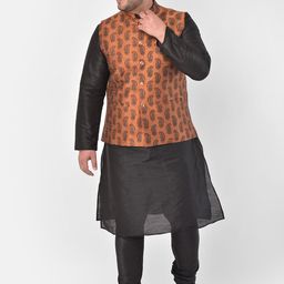 DEYANN PLUS Men Copper-Toned Ethnic Motifs Dupion Silk Kurta with Churidar-picture-31