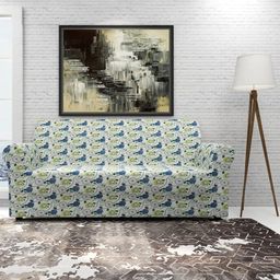 Cortina White & Green Printed 3-Seater Super-Stretchable Non-Slip Sofa Slipcover-16
