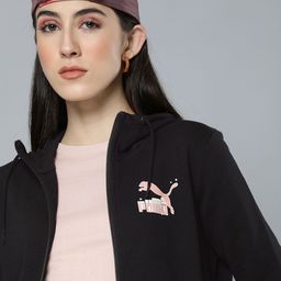 Puma Women Regular Fit Brand Logo Open Front Long Sleeves Hoodie Jacket-2