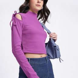 glitchez Chill Vibes High Neck Ribbed Tie-Up Fitted Crop Top-picture-43