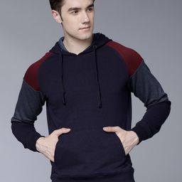 HIGHLANDER Men Navy Blue Colourblocked Hooded Sweatshirt-image-31
