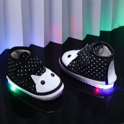 CHiU Kids Black Printed Mid-Top LED Slip-On Sneakers-image-23