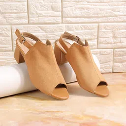 Mochi Peep Toe Block Heels With Backstrap-29