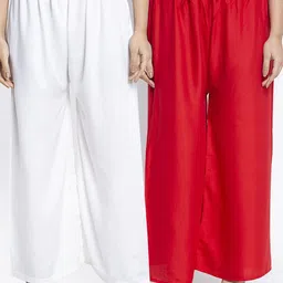 GRACIT Women Red & White Solid Wide Leg Palazzos-image-61