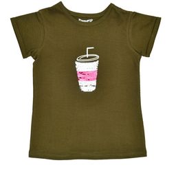 FUNKRAFTS Girls Olive Brown  White Sequinned Round Neck Pure Cotton T-shirt-16