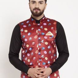 KLOTTHE Men Red Printed Nehru Jacket-31