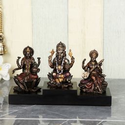CraftVatika Copper-Toned & Black Handpainted Goddess Laxmi Ganesha Saraswati Idol Showpiece-image-34