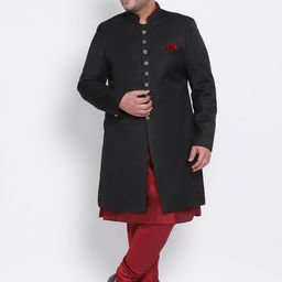 Hangup Men Plus Size Black & Maroon Solid Sherwani-picture-8