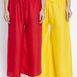 GRACIT Women Pack of 2 Red & Yellow Solid Flared Palazzos-image-70