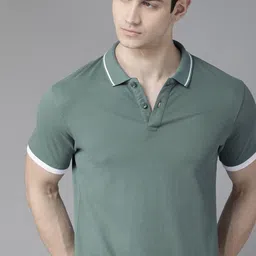 Roadster Men Green Solid Pure Cotton Polo Collar Pure Cotton T-shirt-image-75