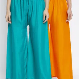 GRACIT Women Orange & Turquoise Blue Solid Flared Palazzos-image-18