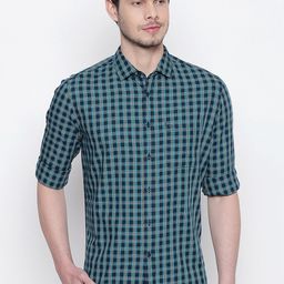 Basics Men Navy Blue & Blue Slim Fit Checked Casual Shirt-image-90