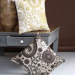 ROMEE Gold & Off White Set of 2 Embroidered Square Cushion Covers-20