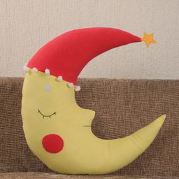 YK Yellow & Red Colourblocked Moon Shaped Cushion-picture-15