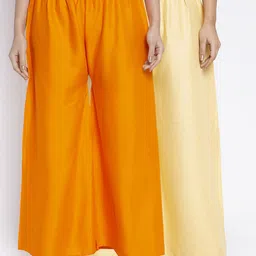 GRACIT Women Mustard & Beige Solid Flared Palazzos-picture-43