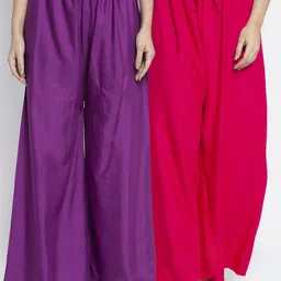 GRACIT Women Pack of 2 Purple & Pink Solid Wide Leg Palazzos-image-83