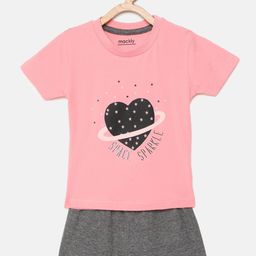 mackly Girls Peach-Coloured & Grey Melange Space Sparkle Printed Night suit-image-51