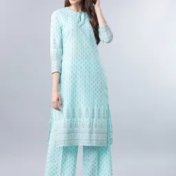 Vishudh Women Blue Printed Kurta with Palazzos-picture-42