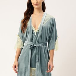 Ms.Lingies Velvet Baby Doll With Robe & Thongs-image-14