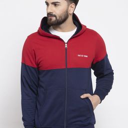 Kalt Men Navy Blue & Red Colourblocked Sweatshirt-18