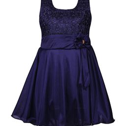 Wish Karo Girls Navy Blue Self Design Fit and Flare Dress-image-26