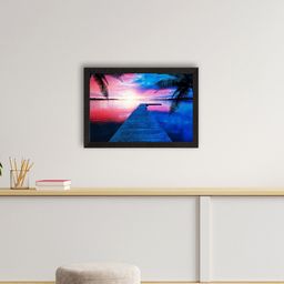 eCraftIndia Blue & Pink Beach View Satin Matte Wall Art-36