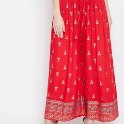 Clora Creation Women Red & Gold-Toned Printed Flared Palazzos-picture-20
